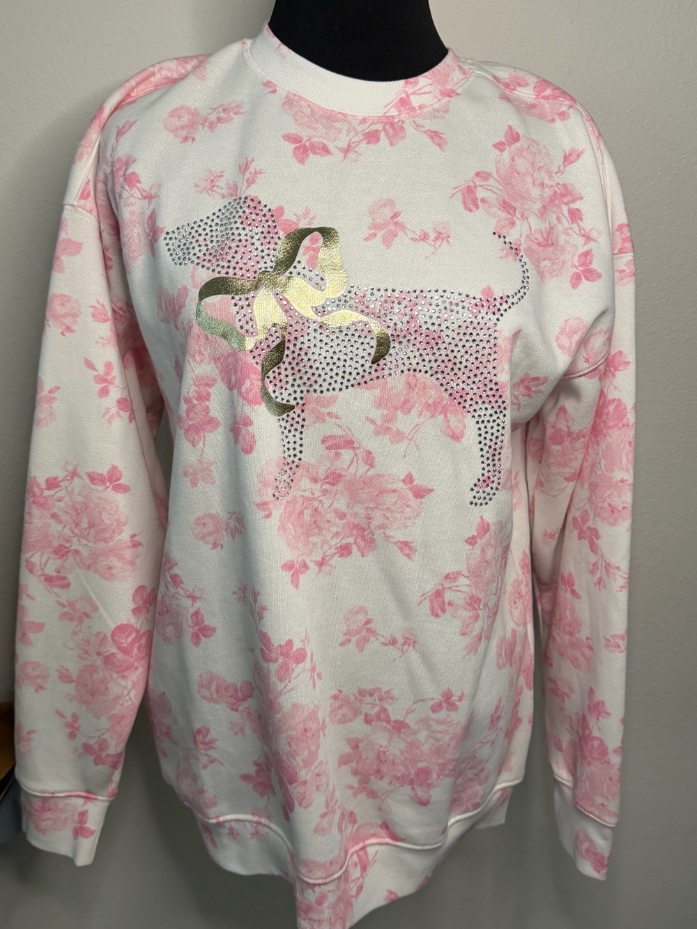 PINK x LoveShackFancy White Crewneck Pullover Sweatshirt Rhinestone Bling Small